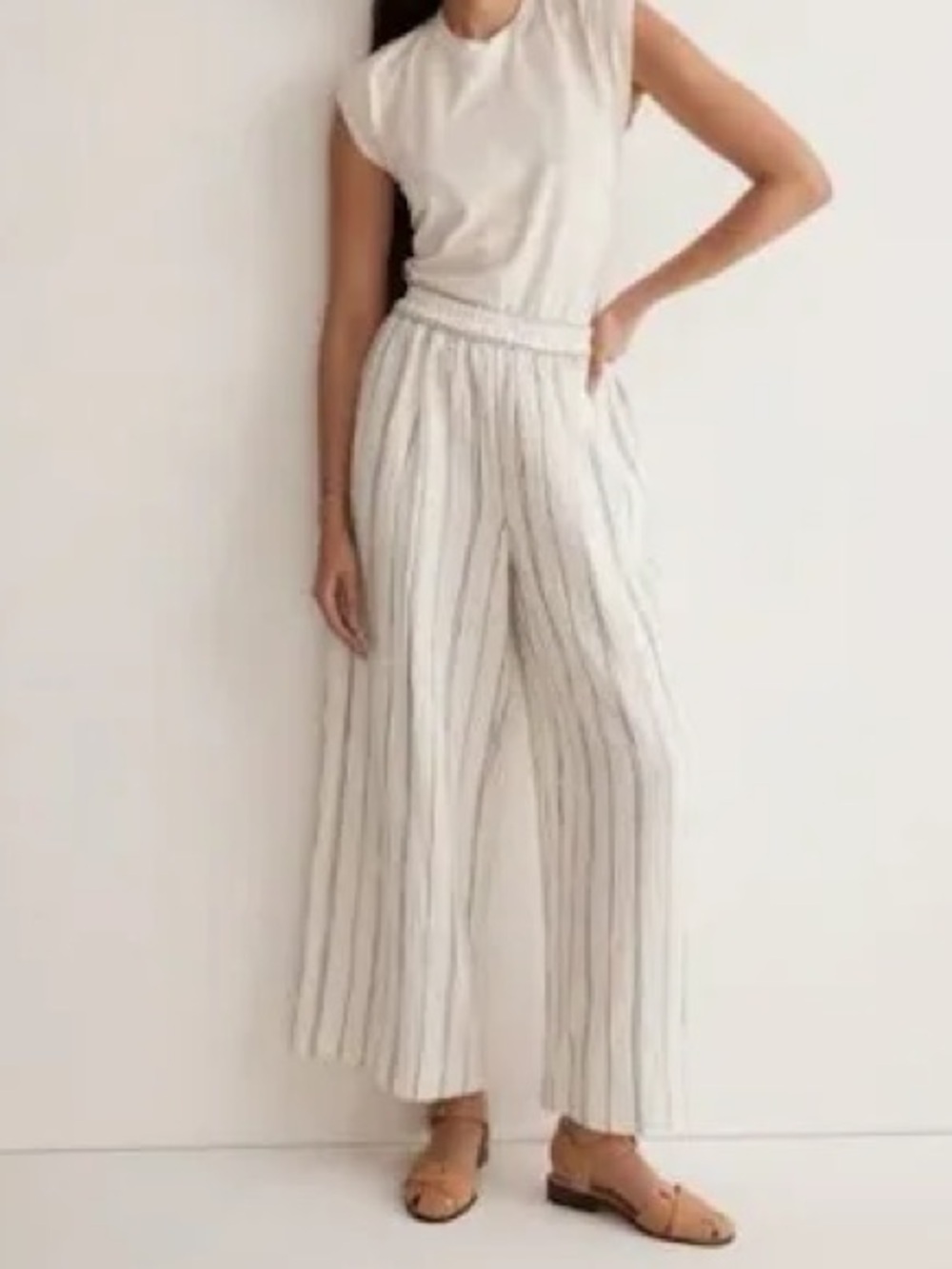 Madewell Untailored WideLeg Crop Pants Striped Lightspun Cotton - Picture 7 of 7